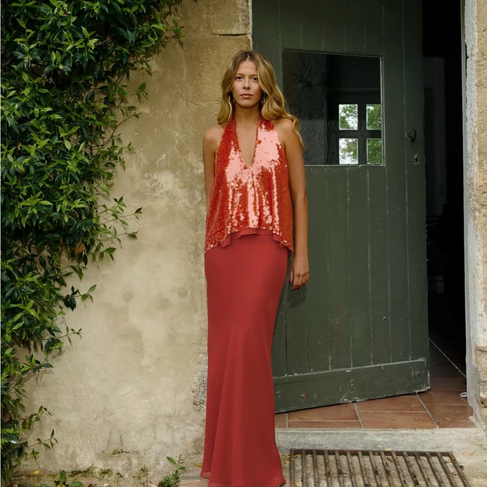 Glamorous Backless Red Sequin Top & Matching Skirt